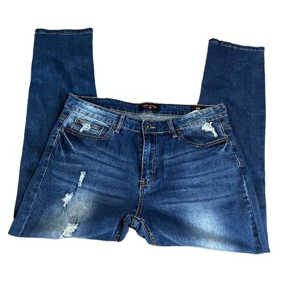 Ring Of Fire Jeans Womens Slim 36x30 Distressed Dark Wash - Picture 3 of 8